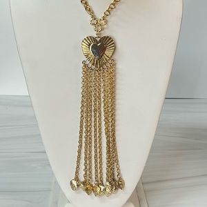 Vintage Heart Gold Long Dangle Necklace